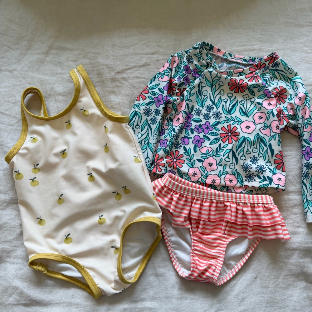 Kids Floral Rash Guard Set with Lemon One-Piece Swimsuit - Multi/Yellow
